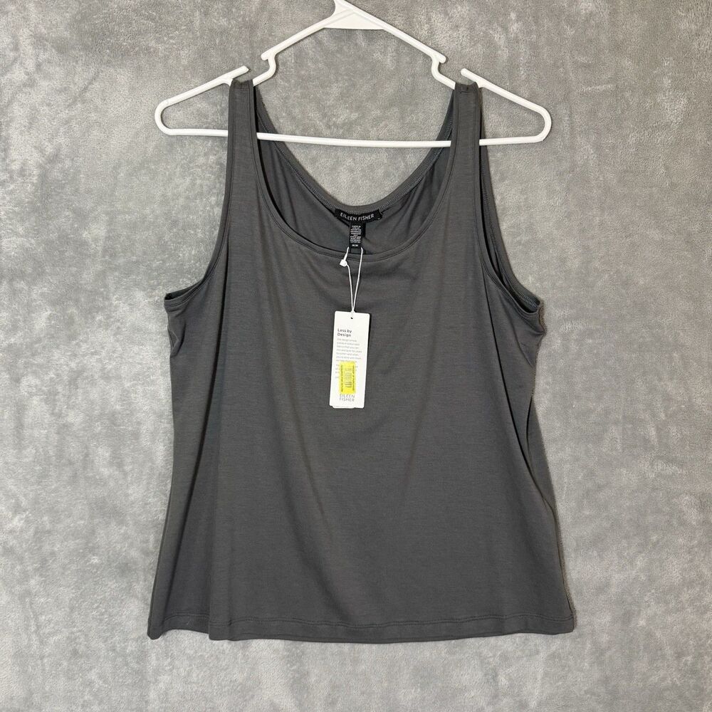 NWT Eileen Fisher Women's M Gray Sleeveless Tank Top Lyocell Elastane Blend